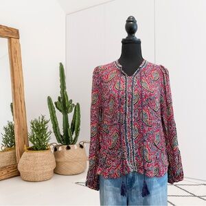 Hazel Long Sleeve Paisley Tassel Tie Top